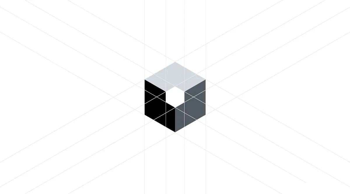 Hairline frames slicing the cube