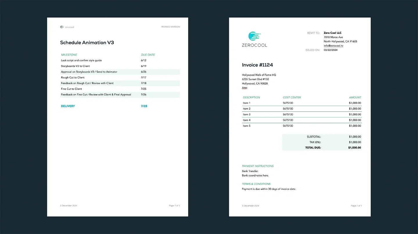 Schedule and invoice templates